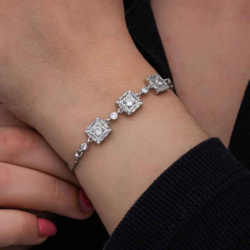 Baguette Stone Women's Silver Bracelet