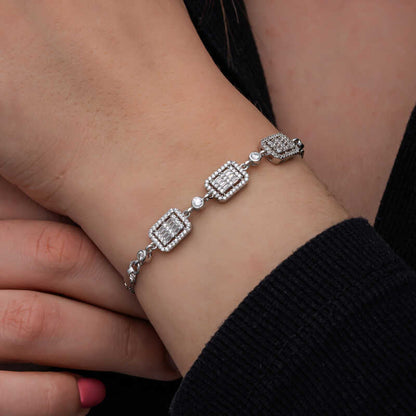 Baguette Stone Women's Silver Bracelet