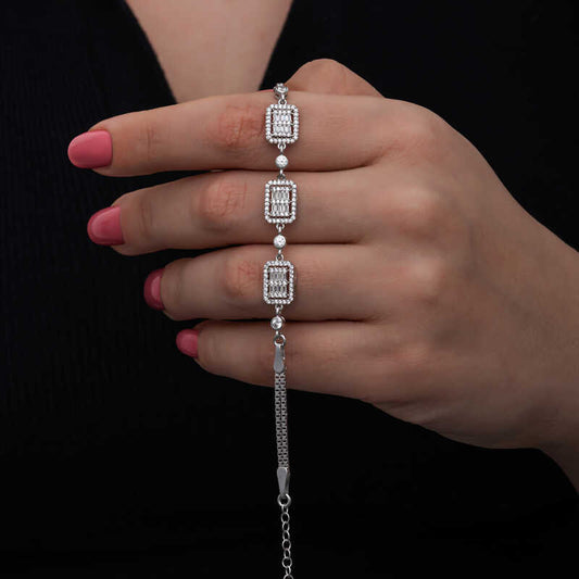 Baguette Stone Women's Silver Bracelet