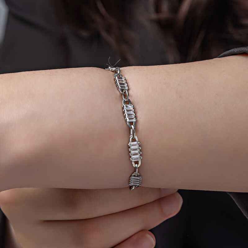 Baguette Stone Women's Silver Bracelet