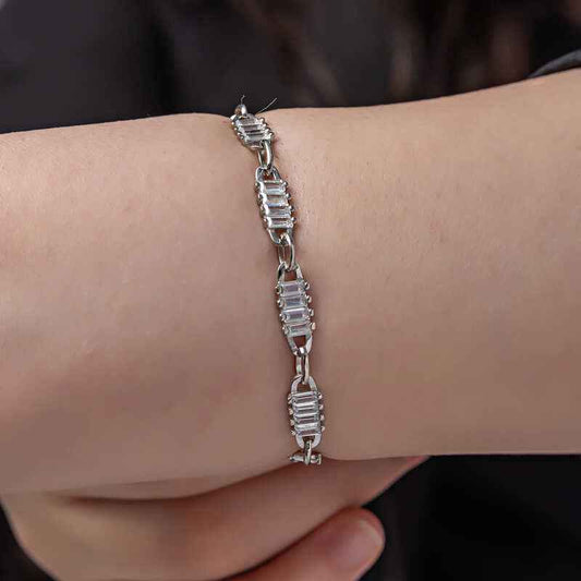 Baguette Stone Women's Silver Bracelet