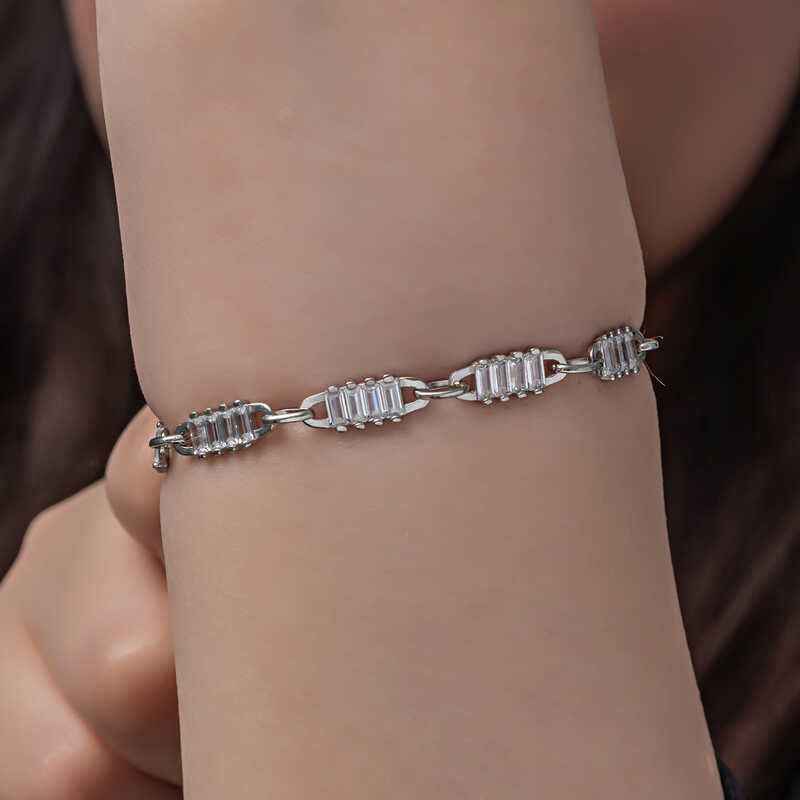 Baguette Stone Women's Silver Bracelet