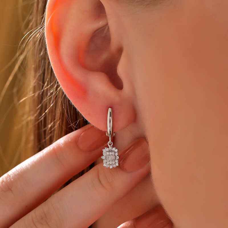 Baguette Stone Women's Silver Earrings