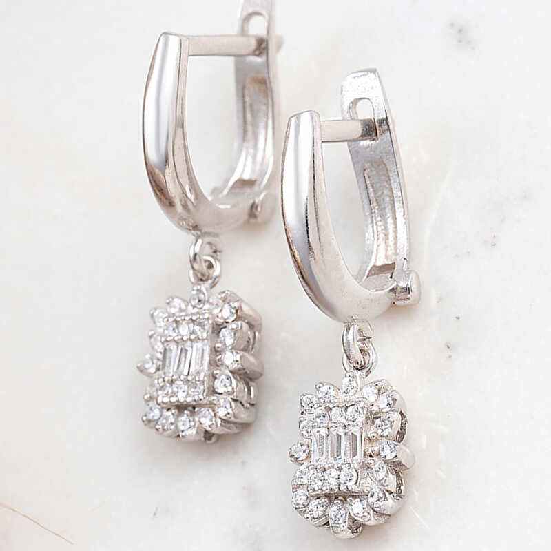 Baguette Stone Women's Silver Earrings
