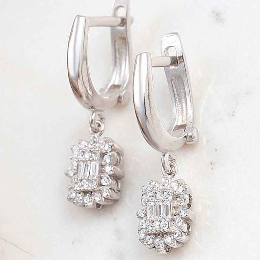 Baguette Stone Women's Silver Earrings