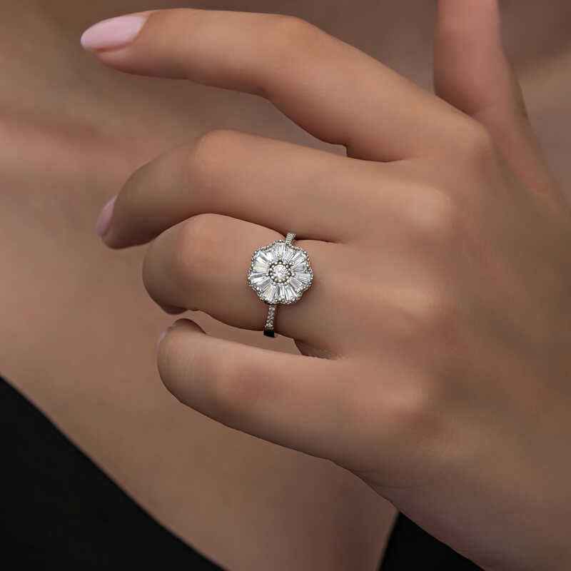 Baguette Stone Women's Silver Ring