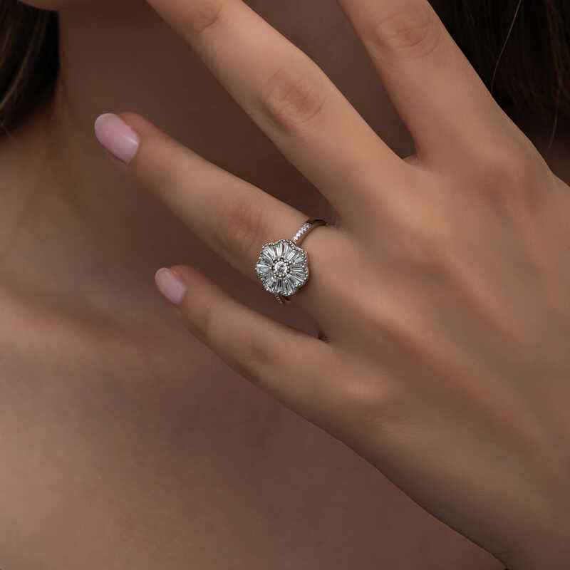Baguette Stone Women's Silver Ring