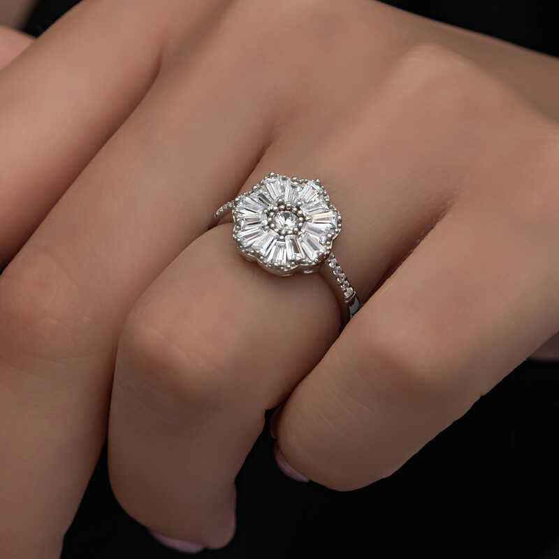 Baguette Stone Women's Silver Ring