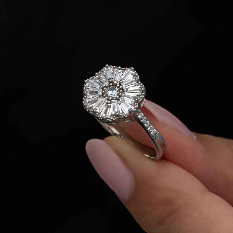 Baguette Stone Women's Silver Ring