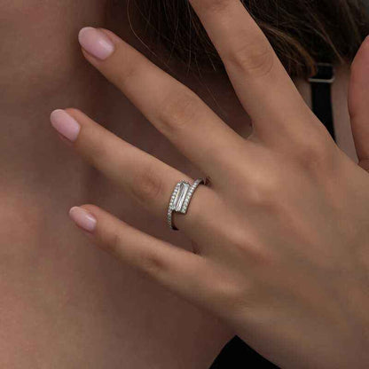 Baguette Stone Women's Silver Ring