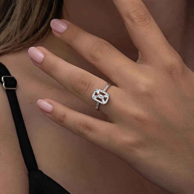 Baguette Stone Women's Silver Ring