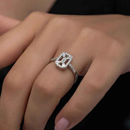 Baguette Stone Women's Silver Ring