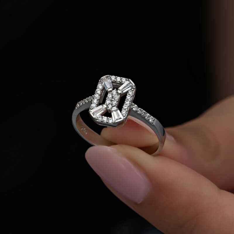 Baguette Stone Women's Silver Ring