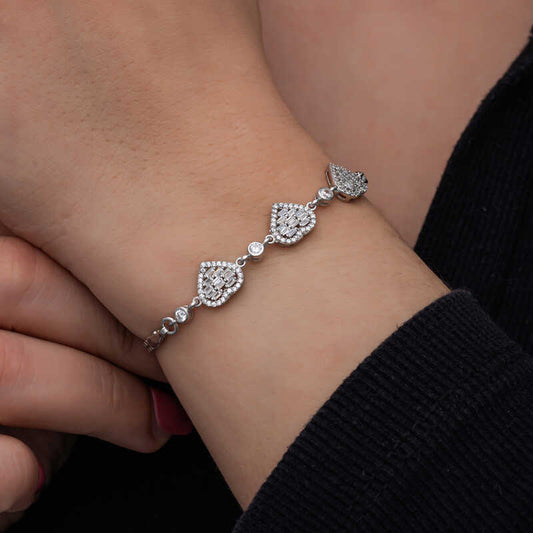 Baguette Stone Heart Women's Silver Bracelet