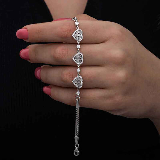 Baguette Stone Heart Women's Silver Bracelet