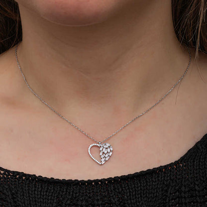 Baguette Stone Heart Women's Silver Necklace