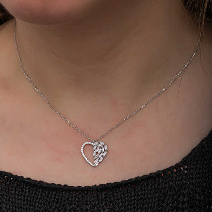 Baguette Stone Heart Women's Silver Necklace
