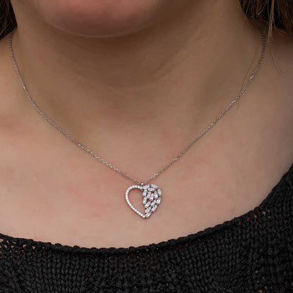 Baguette Stone Heart Women's Silver Necklace