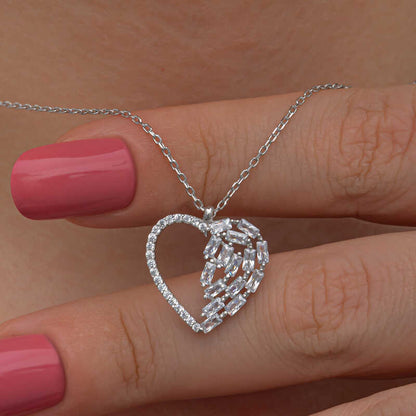 Baguette Stone Heart Women's Silver Necklace