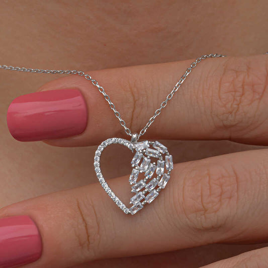 Baguette Stein Herz Damen Silber Halskette