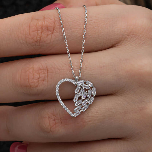 Baguette Stone Heart Women's Silver Necklace