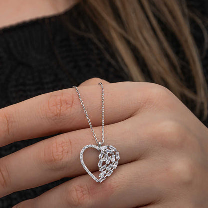 Baguette Stone Heart Women's Silver Necklace