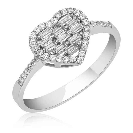 Baguette Stone Heart Women's Silver Ring