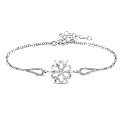 Bracelet en argent avec flocon de neige et pierre baguette