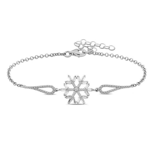 Bracelet en argent avec flocon de neige et pierre baguette
