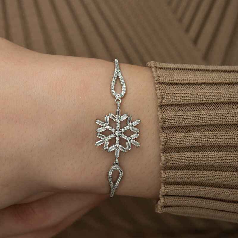 Baguette Stone Snowflake Silver Bracelet