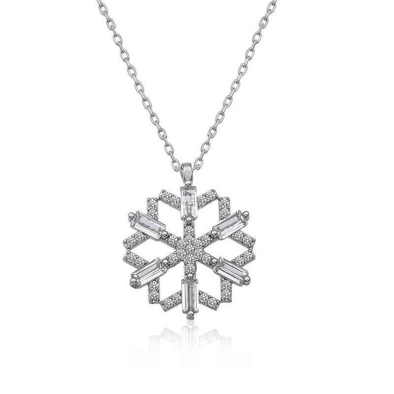 Baguette Stone Snowflake Silver Pendant