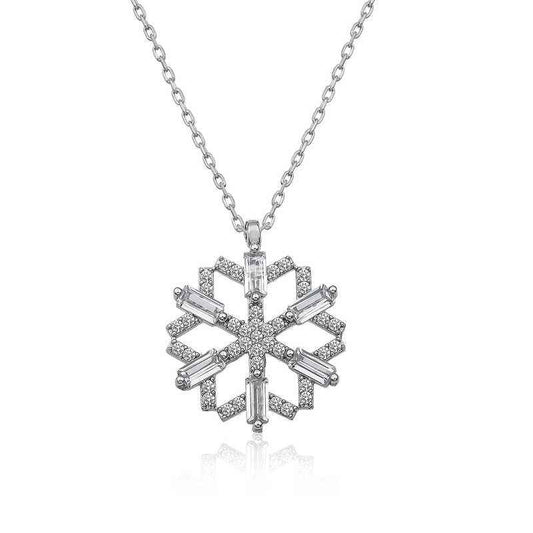 Baguette Stone Snowflake Silver Pendant