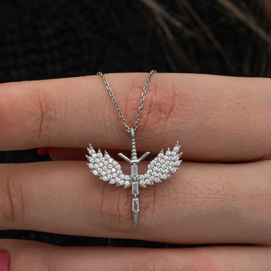 Baguette Stone Michael Sword Women's Silver Necklace