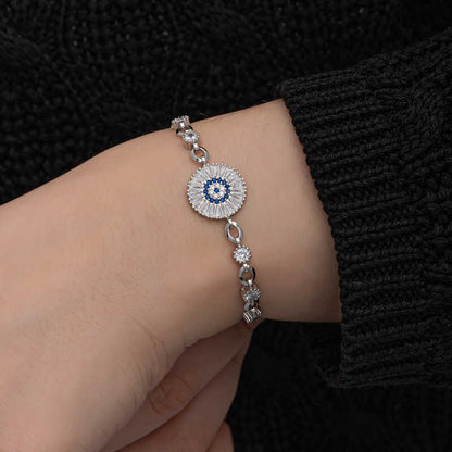 Baguette Stone Evil Eye Women's Silver Bracelet
