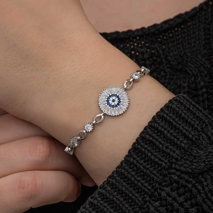 Baguette Stone Evil Eye Women's Silver Bracelet