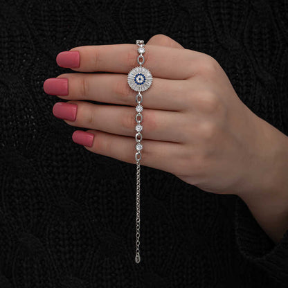 Baguette Stone Evil Eye Women's Silver Bracelet