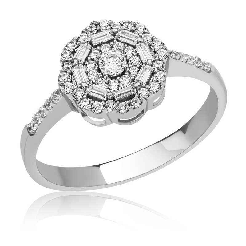 Baguette Stone Daisy Women's Silver Ring