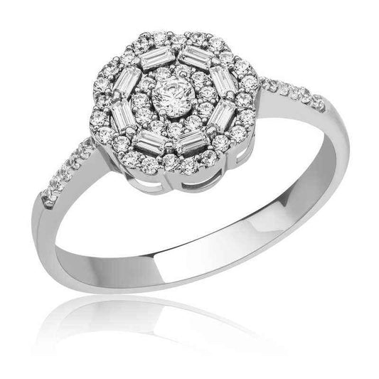 Baguette Stone Daisy Women's Silver Ring