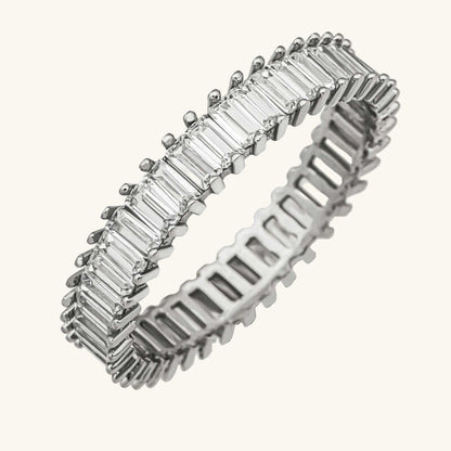 Baguette Stone Full Hoop Women's Silver Ring