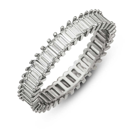Bague en argent pour femme avec anneau complet en pierre baguette