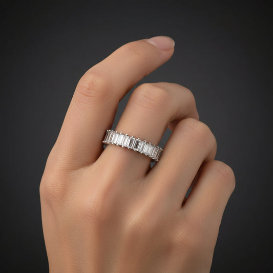 Baguette Stone Full Hoop Women's Silver Ring