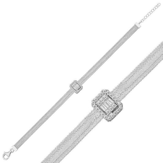 Baguette Stone Trabzon Mesh Women's Silver Bracelet