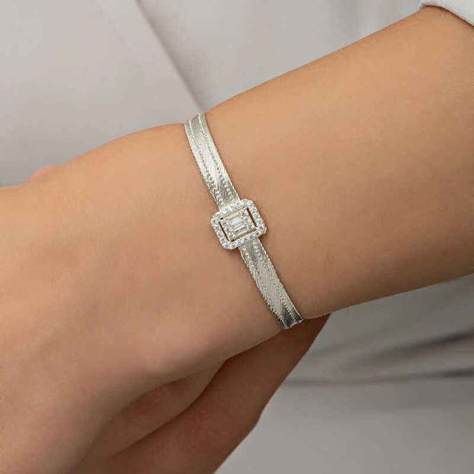 Baguette Stone Trabzon Mesh Women's Silver Bracelet
