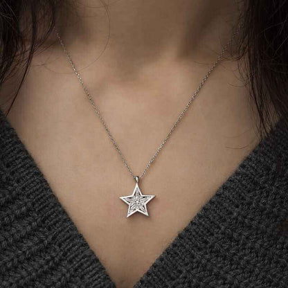 Baguette Stone Star Silver Necklace
