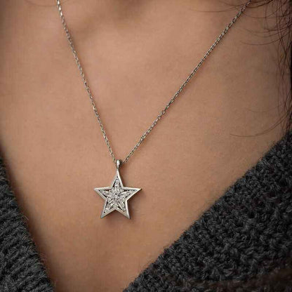 Baguette Stone Star Silver Necklace