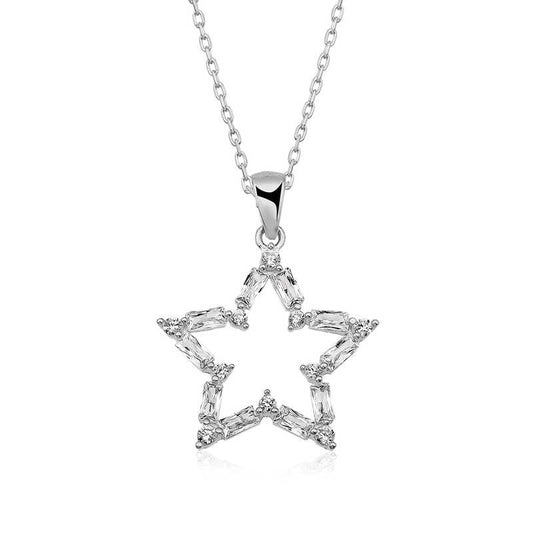 Baguette Stone Star Silver Necklace