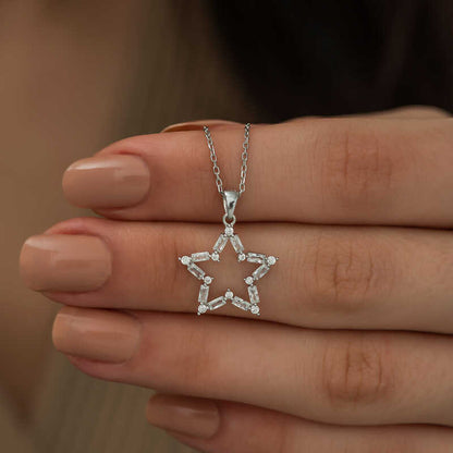 Baguette Stone Star Silver Necklace