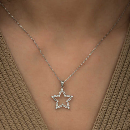 Baguette Stone Star Silver Necklace
