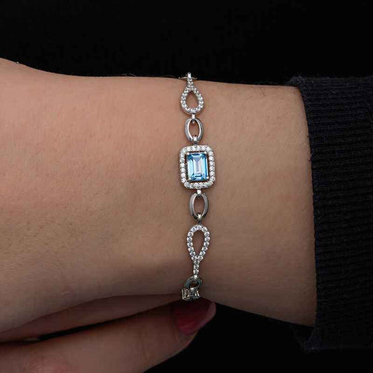 Baguette Turquoise Stone Women's Silver Bracelet
