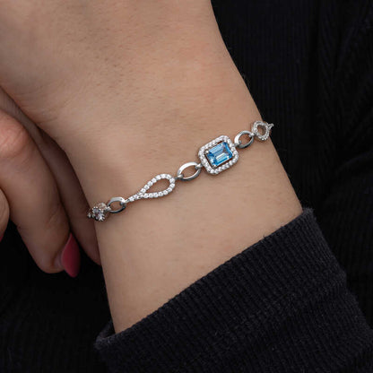 Baguette Turquoise Stone Women's Silver Bracelet